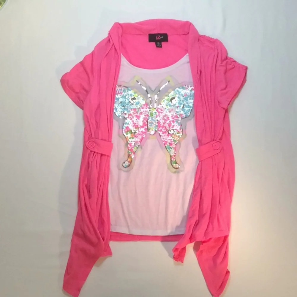 Fashion Butterfly Girls Short Sleeve Top